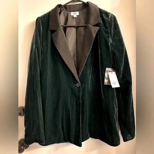 Crown & Ivy Women's Blazer Medium Green Velour Velvet Holiday Jacket NWT